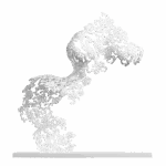 Sculpture Immortelle Camélia de Jocelyn Bouget : buste féminin imprimé en 3D SLS de couleur blanche, vue de profil, format 60 × 45 × 60 cm. Le buste entier est constitué de camélias stylisés — fleurs rondes à pétales superposés — entrelacés d'arabesques végétales qui s'enroulent et fusionnent avec les pétales. Composition dense, ornementale, presque baroque, d'esthétique haute couture. Posture dynamique inclinée vers la droite, en mouvement suspendu. Posée sur un socle blanc plat.