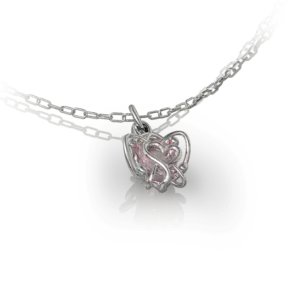 Pendentif Cœur Captif de Jocelyn Bouget : pendentif d'exception, cœur enserré dans une cage, modélisation 3D, fonte et finition par le joaillier Laurent Barateau (Reims). Sur commande.