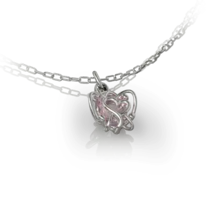 Pendentif Cœur Captif de Jocelyn Bouget : pendentif d'exception, cœur enserré dans une cage, modélisation 3D, fonte et finition par le joaillier Laurent Barateau (Reims). Sur commande.