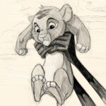 Croquis numérique de Simba du Roi Lion, style crayonné sur fond crème, impression d'art sur Dibond mat par Jocelyn Bouget.