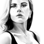 Dessin Scarlett, portrait numérique réaliste en noir et blanc de Scarlett Johansson, impression d'art sur Dibon finition mate par Jocelyn Bouget.