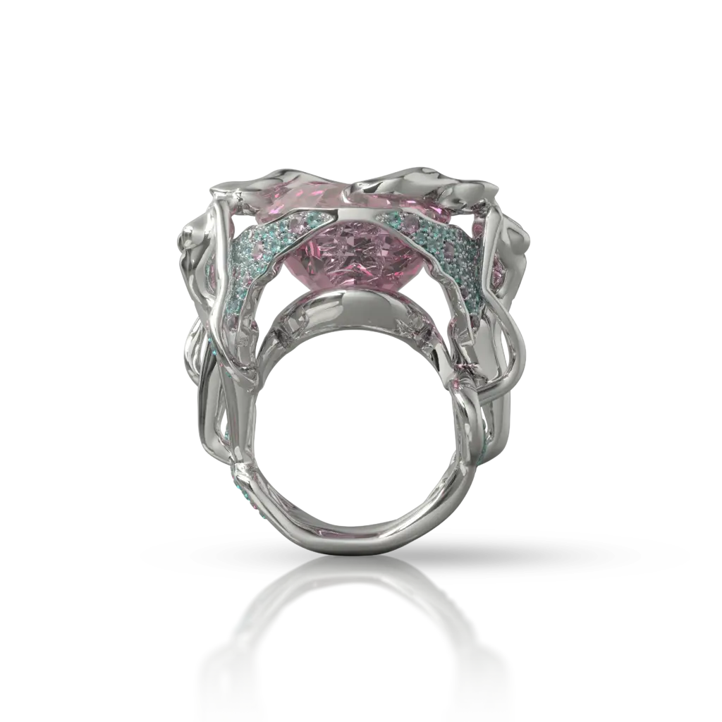 Bague Fairy Tale de Jocelyn Bouget : bague d'exception en or 18 carats, modélisation 3D, fonte à modèle perdu et sertissage par le joaillier Laurent Barateau (Reims). Pièce unique sur commande.
