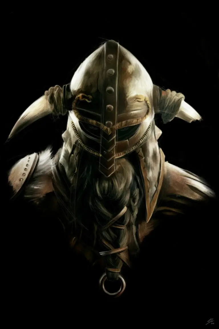 Peinture numérique abouti en noir et blanc d'un casque viking à cornes avec une barbe tressée imposante, style clair-obscur.
