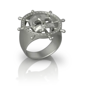 Chevalière Skull and Bones de Jocelyn Bouget : chevalière Fan Art en acier inoxydable, motif gouvernail de navire pirate, modélisée en 3D et imprimée par Sculpteo.