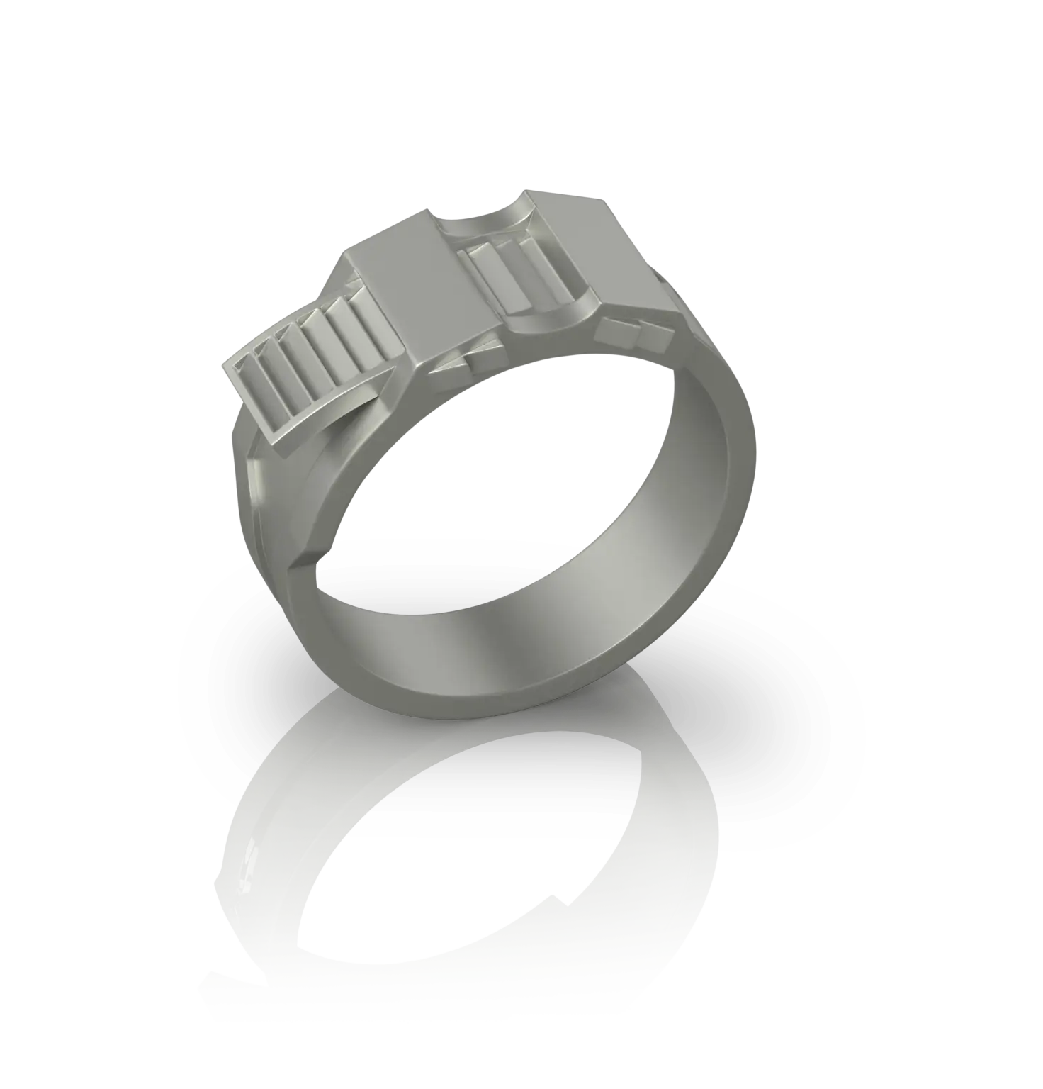 Bague Grip de Jocelyn Bouget : bague design en acier inoxydable à motif strié, modélisée en 3D et imprimée par Sculpteo. Création originale.