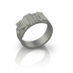 Bague Grip de Jocelyn Bouget : bague design en acier inoxydable à motif strié, modélisée en 3D et imprimée par Sculpteo. Création originale.