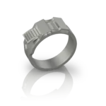 Bague Grip de Jocelyn Bouget : bague design en acier inoxydable à motif strié, modélisée en 3D et imprimée par Sculpteo. Création originale.