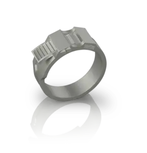 Bague Grip de Jocelyn Bouget : bague design en acier inoxydable à motif strié, modélisée en 3D et imprimée par Sculpteo. Création originale.