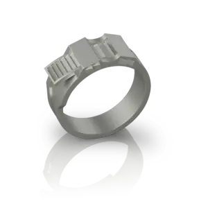 Bague Grip de Jocelyn Bouget : bague design en acier inoxydable à motif strié, modélisée en 3D et imprimée par Sculpteo. Création originale.
