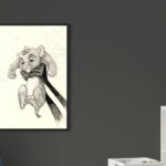 Croquis numérique de Simba du Roi Lion, style crayonné sur fond crème, impression d'art sur Dibond mat par Jocelyn Bouget.