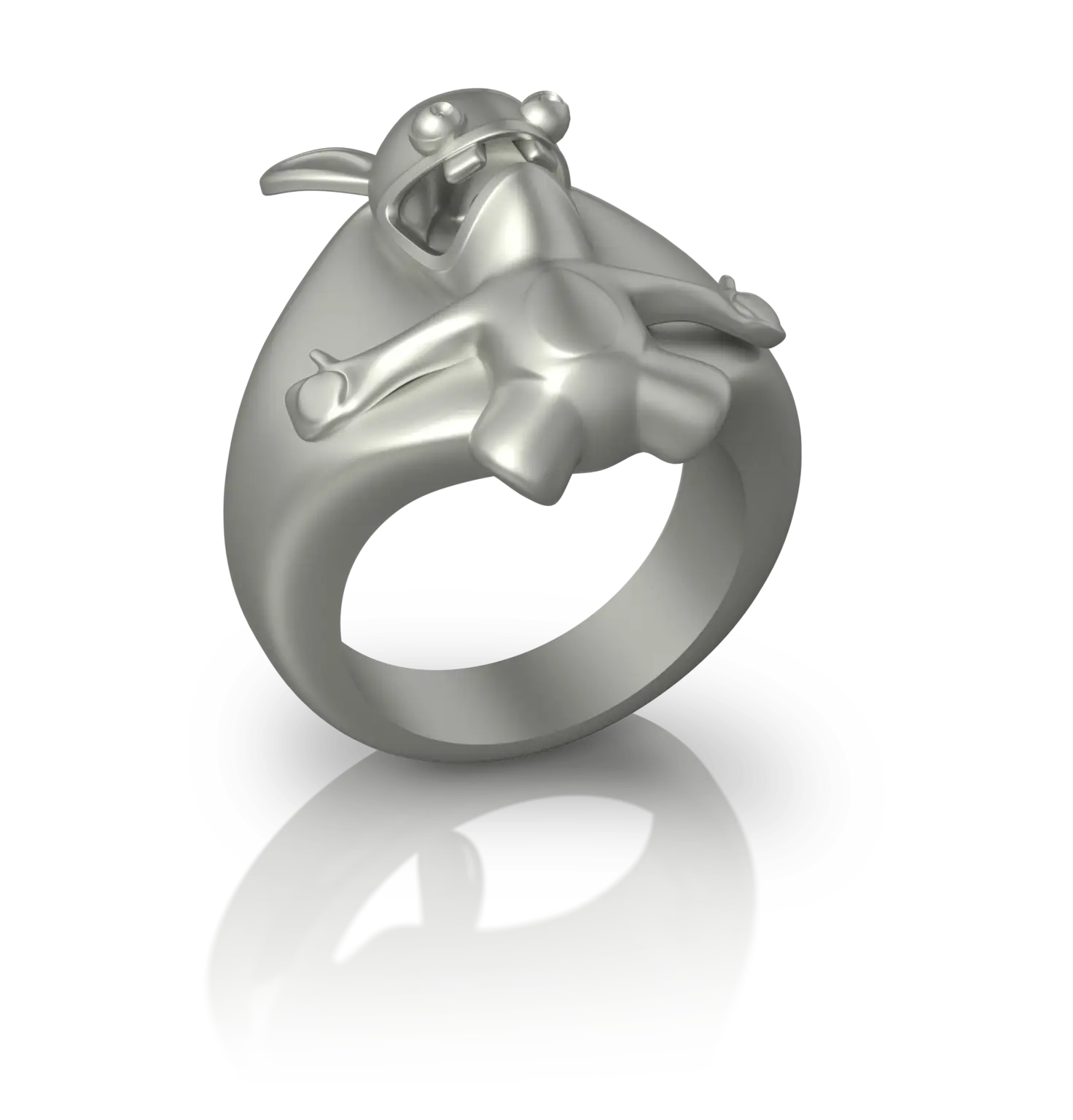 Chevalière Lapins Crétins de Jocelyn Bouget : chevalière Fan Art en acier inoxydable, motif inspiré de la franchise de jeu vidéo, modélisée en 3D et imprimée par Sculpteo.