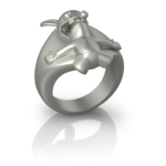 Chevalière Lapins Crétins de Jocelyn Bouget : chevalière Fan Art en acier inoxydable, motif inspiré de la franchise de jeu vidéo, modélisée en 3D et imprimée par Sculpteo.