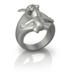 Chevalière Lapins Crétins de Jocelyn Bouget : chevalière Fan Art en acier inoxydable, motif inspiré de la franchise de jeu vidéo, modélisée en 3D et imprimée par Sculpteo.