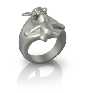 Chevalière Lapins Crétins de Jocelyn Bouget : chevalière Fan Art en acier inoxydable, motif inspiré de la franchise de jeu vidéo, modélisée en 3D et imprimée par Sculpteo.