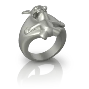 Chevalière Lapins Crétins de Jocelyn Bouget : chevalière Fan Art en acier inoxydable, motif inspiré de la franchise de jeu vidéo, modélisée en 3D et imprimée par Sculpteo.