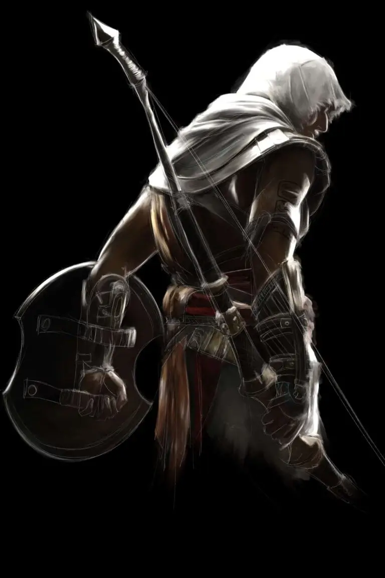 Portrait numérique abouti de Bayek de Siwa d'Assassin's Creed Origins, impression d'art sur Dibond finition mate par Jocelyn Bouget.