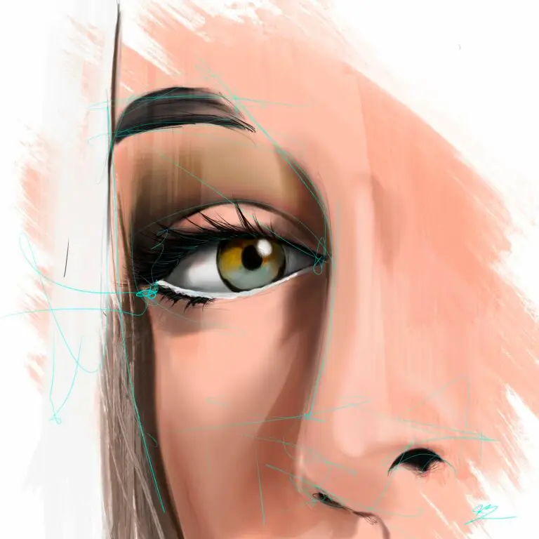 Portrait numérique abouti de l'œil noisette de Kate Moss avec un maquillage smoky, style Katopunk. Impression d'art sur Dibond mat et caisse américaine.